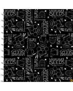 Feed The Bees: Text Black -- 3 Wishes Fabrics 17217 black 