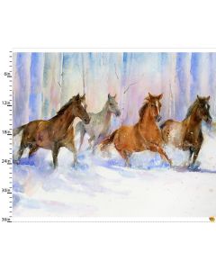 Snowfall on the Range: Large Horse Panel (1 yard) -- 3 Wishes Fabric 19289-pnl