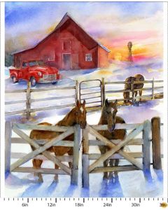 Snowfall on the Range: Large Barn Horse Panel (1 yard) -- 3 Wishes Fabric 19290-pnl
