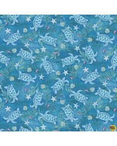 Salt & Sea: Sea Turtles Dark Blue -- Henry Glass Fabrics 219-77