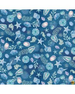 Salt & Sea: Shells and Seahorses Dark Blue -- Henry Glass Fabrics 221-77