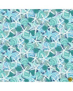 Salt & Sea: Packed Shells and Starfish Blue -- Henry Glass Fabrics 223-11