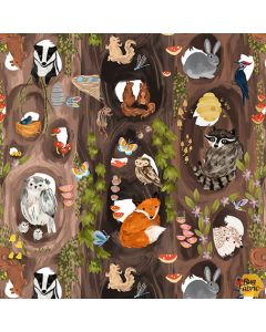 Forest Critters: Woodland Animals in Tree Trunks -- Blank Quilting 2334-39 brown
