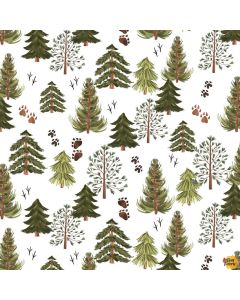 Forest Critters: Forest Trees with Animal Paw Prints -- Blank Quilting 2336-41 ivory