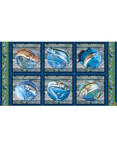 Reel Fun: Fish Block Blue Panel  (two 2/3 yard repeats) -- Blank Quilting 2387-77