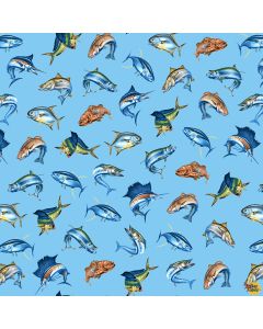 Reel Fun: Tossed Fish Light Blue -- Blank Quilting 2388-70