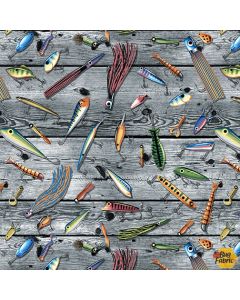 Reel Fun: Fish Lures Gray -- Blank Quilting 2391-90 - 32" + FQ remaining