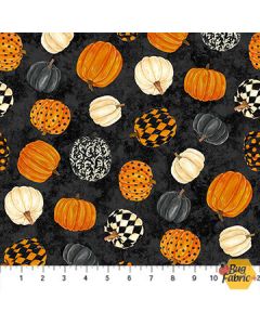 Black Cat Capers: Tossed Pumpkins Black -- Northcott Fabrics 24117-99