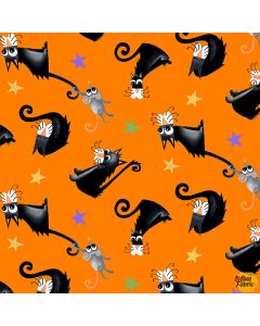 Boo! Tossed Cats Orange  (Glow in the Dark) -- Henry Glass Fabrics 245g-39 orange