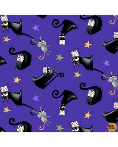 Boo! Tossed Cats Purple  (Glow in the Dark) -- Henry Glass Fabrics 245g-59 purple