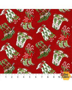 Howdy Christmas: Cowboy Boot Toss Red -- Northcott Fabrics 24614-24 