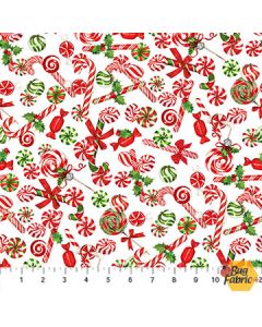 Peppermint Candy: Candy and Lollipops White Multi -- Northcott Fabrics 24625-10