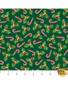 Peppermint Candy: Candy Canes and Holly Pine Multi -- Northcott Fabrics 24627-78