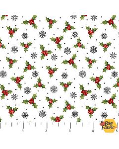 Santa's Tree Farm: Holly Toss White Multi -- Northcott Fabrics 24735-10