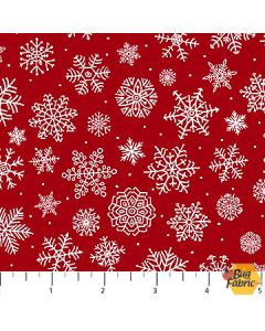 Santa's Tree Farm: Large Snowflakes Red White -- Northcott Fabrics 24736-24