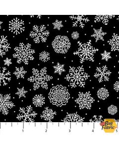 Santa's Tree Farm: Large Snowflakes Black White -- Northcott Fabrics 24736-99