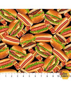 Smokin' Hot: Burgers and Dogs Black -- Northcott Fabrics 24808-99