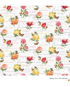 Morning Blossom: Mid Scale Floral White Multi -- Northcott Fabrics 24919-10