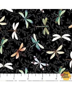 Water Lilies: Dragonfly Toss Black -- Northcott Fabrics 25060-99 black