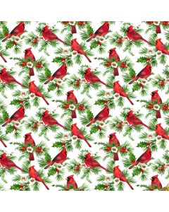 Cardinal Christmas: Cardinals White  -- Northcott Fabrics 25481-10