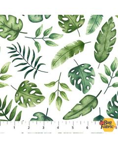 Wee Safari: Leaves White -- Northcott Fabrics 25645-10