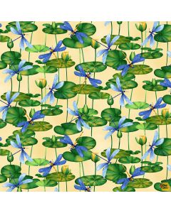 Water Lily Magic: Dragonfly and Water Lily -- Henry Glass Fabrics 2887-33 yellow