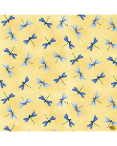 Water Lily Magic: Dragonfly and Swirl Toss Yellow -- Henry Glass Fabrics 2888-33 yellow