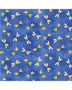 Water Lily Magic: Dragonfly and Swirl Toss Indigo -- Henry Glass Fabrics 2888-77 indigo
