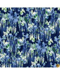 Water Lily Magic: Iris Texture Indigo -- Henry Glass Fabrics 2891-77 indigo