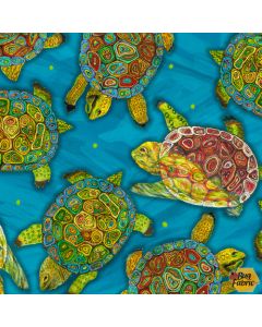 Mosaic Turtles: Turtles Turquoise -- QT Fabrics 29088b