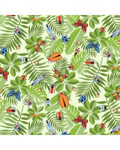 Bug Bug Bug: Allover Leaves and Bugs - Henry Glass Fabrics 3260-66 green