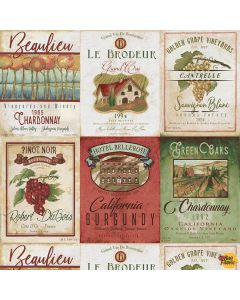 After Five: Wine Labels -- Henry Glass Fabrics 339-48 multi