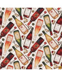 After Five: Tossed Wine Bottles -- Henry Glass Fabrics 341-48 multi