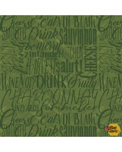 After Five: Wine Words Texture Green -- Henry Glass Fabrics 344-66 green