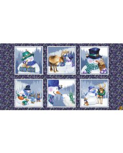 Flurry Friends: 6 Block Snowman Panel (2/3 yard) -- Henry Glass Fabrics 349-77 multi