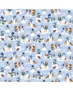 Flurry Friends: Snowmen & Deer Blue -- Henry Glass Fabrics 351-11 blue