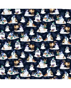 Flurry Friends: Snowmen & Deer Navy -- Henry Glass Fabrics 351-77 navy