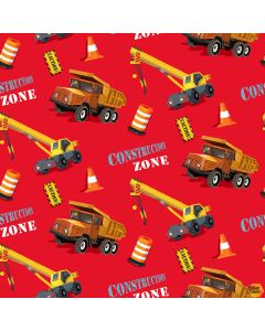 Construction Zone: Crane and Dump Truck Red -- Henry Glass Fabrics 386-88 red