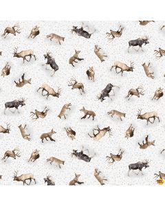 Woodland Whispers: Tossed Animals (Elk Coyote) -- Henry Glass Fabrics 434-90 - 3 yards 5" remaining