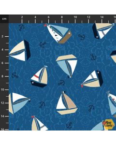 True Blue Sea: Sailboats -- Stof Fabrics 4502-032 blue