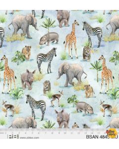 Baby Safari Animals: Baby Animals Blue -- P&B Textiles bsan 4845mu -- 1 yard 16" remaining