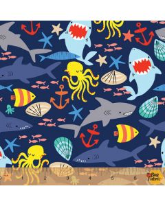 Cubby Bear Flannel: Sea Friends Navy -- Windham Fabrics 52710-3