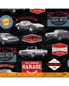 American Muscle: Classic Cars Black -- Windham Fabrics 52955-2