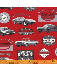 American Muscle: Classic Cars Red -- Windham Fabrics 52955-3