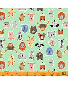 A is for Animals: Friends Faces Green -- Windham Fabrics 52976-3