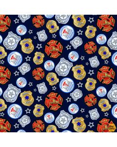 To The Rescue: Badges Navy -- Henry Glass Fabrics 536-78 navy