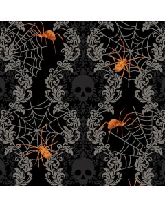 Spooky Night Spooky Damask Stripe Spiders -- Studio E 5718-99 black
