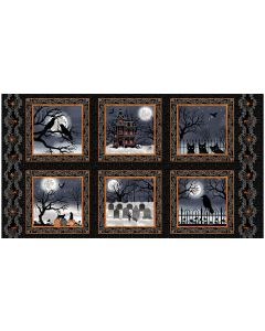 Spooky Night 6 Block Panel (2/3 yard) -- Studio E 5728-93 black/orange