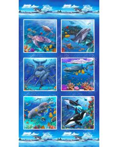 Reef Life: Sea Life Panel Cobalt (sold by 2/3 yard repeat) -- Studio E 5755-17