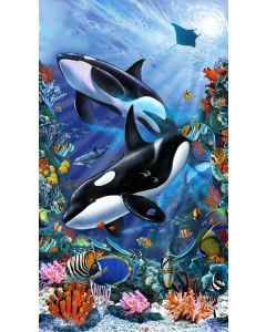Reef Life: Whale Panel Cobalt (2/3 yard) -- Studio E 5756p-17